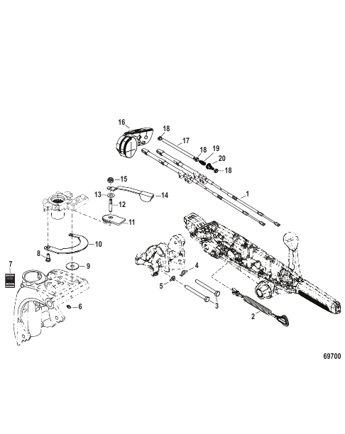 Tiller Handle Kit Components (Mid Mount SeaPro)
