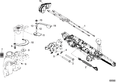 Tiller Handle Kit Components (Mid Mount Jet 35/40)