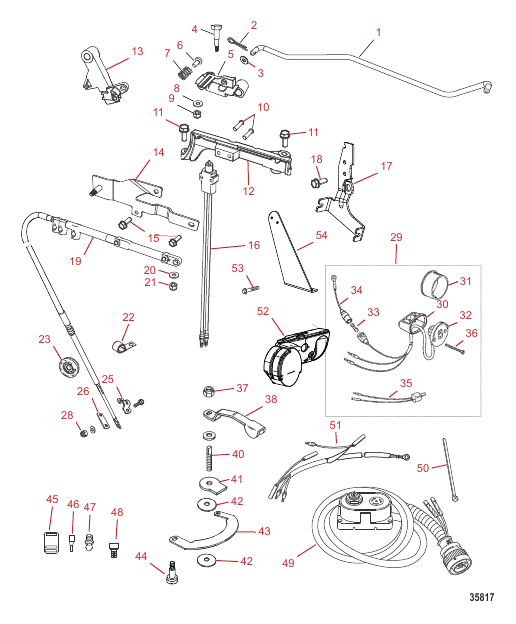 Tiller Handle Kit Components (Jet 35/40)
