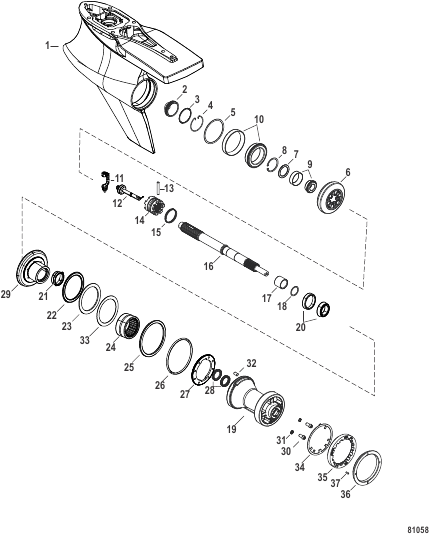 Gear Housing, Prop Shaft, Standard Rotation, Sport Master, (1.60 Gear Ratio)