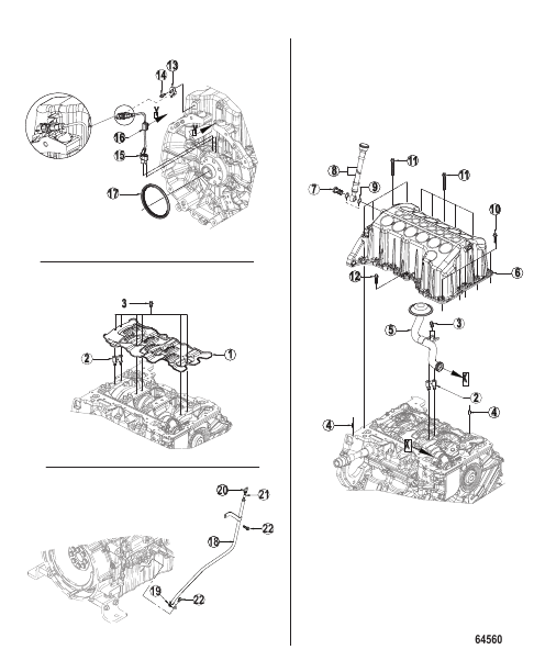 Cylinder Block Oil Pan, Baffle, Dipstick, Crank Sensor