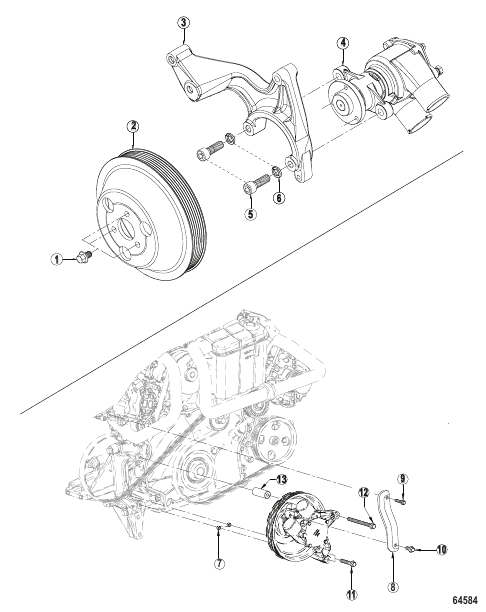 Sea Water Pump Pump, Bracket and Pulley