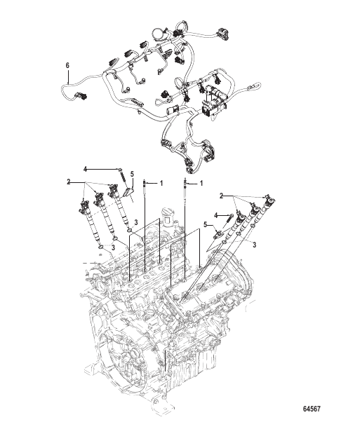 Fuel System Injectors, Injector Harness and Glow Plug