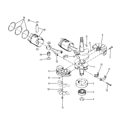 CRANKSHAFT, PISTONS AND CONNECTING RODS
