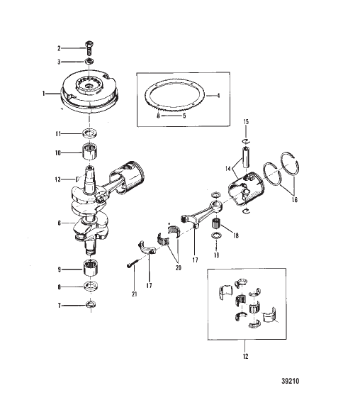 CRANKSHAFT, PISTONS AND FLYWHEEL