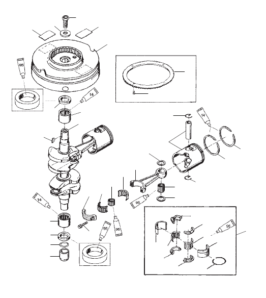 Crankshaft Pistons and Flywheel